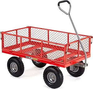Gorilla Carts Steel Utility Cart, 4 Cu Ft Bed, 800 lb Load Capacity, Red – Heavy-Duty Outdoor Hauling Wagon with Removable Side Panels for Yard, Lawn
