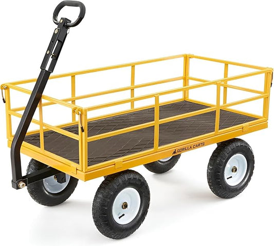 Gorilla Carts Steel Utility Cart, 7 Cu Ft Bed, 1200 lb Load Capacity, Yellow