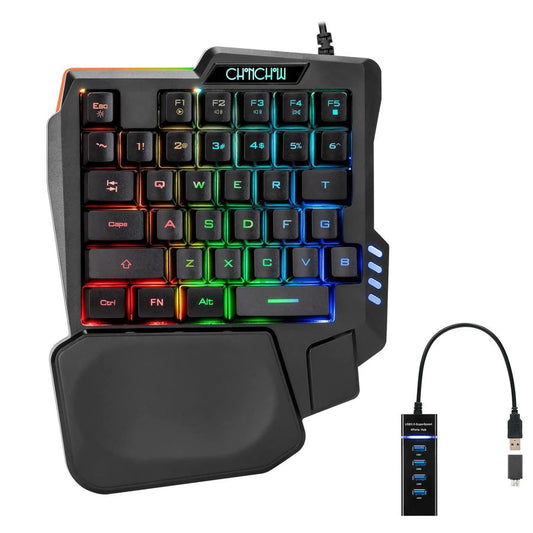 One Handed Gaming Keyboard Rainbow LED Light Up