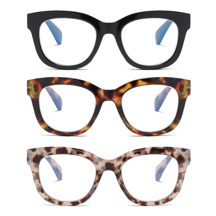 Oversized Blue Light Blocking Reading Glasses for Women Retro Style Readers with Spring Hinge 100